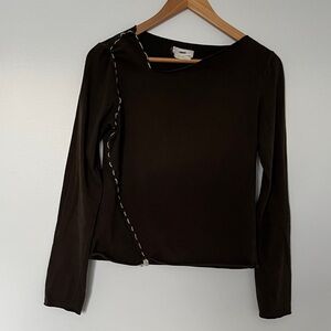 Zinco Dark Olive Green Long Sleeve Top with Stitch Detail, Fits Small